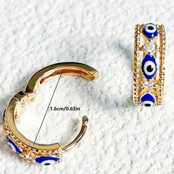 Gold and Blue Evil Eye Hoop Earrings 18k gold - Picture 3 of 4